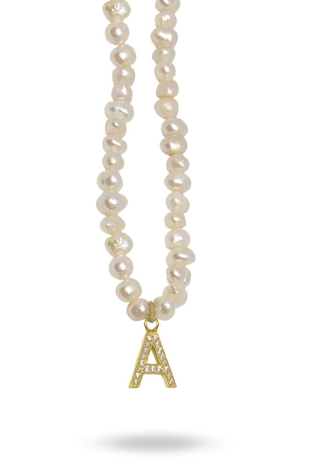Linya Jewellery-Mono A Harfli İnci Kolye-Kolye-1-roqelvaxirum.shop