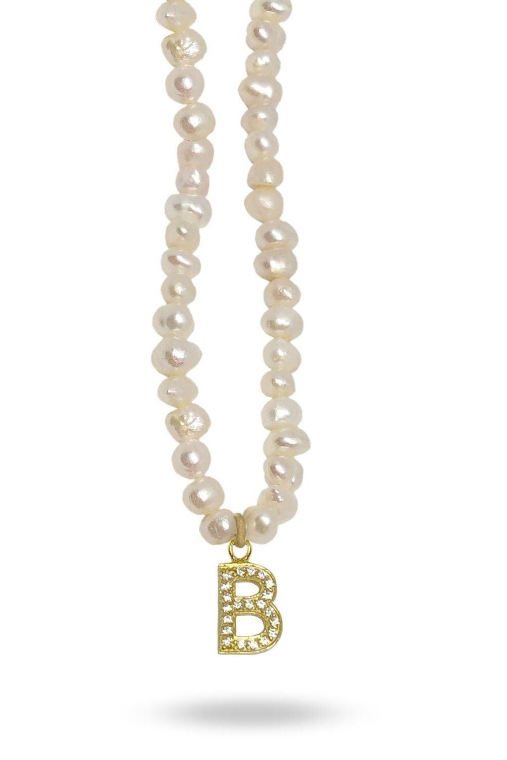 Linya Jewellery-Mono B Harfli İnci Kolye-Kolye-1-roqelvaxirum.shop