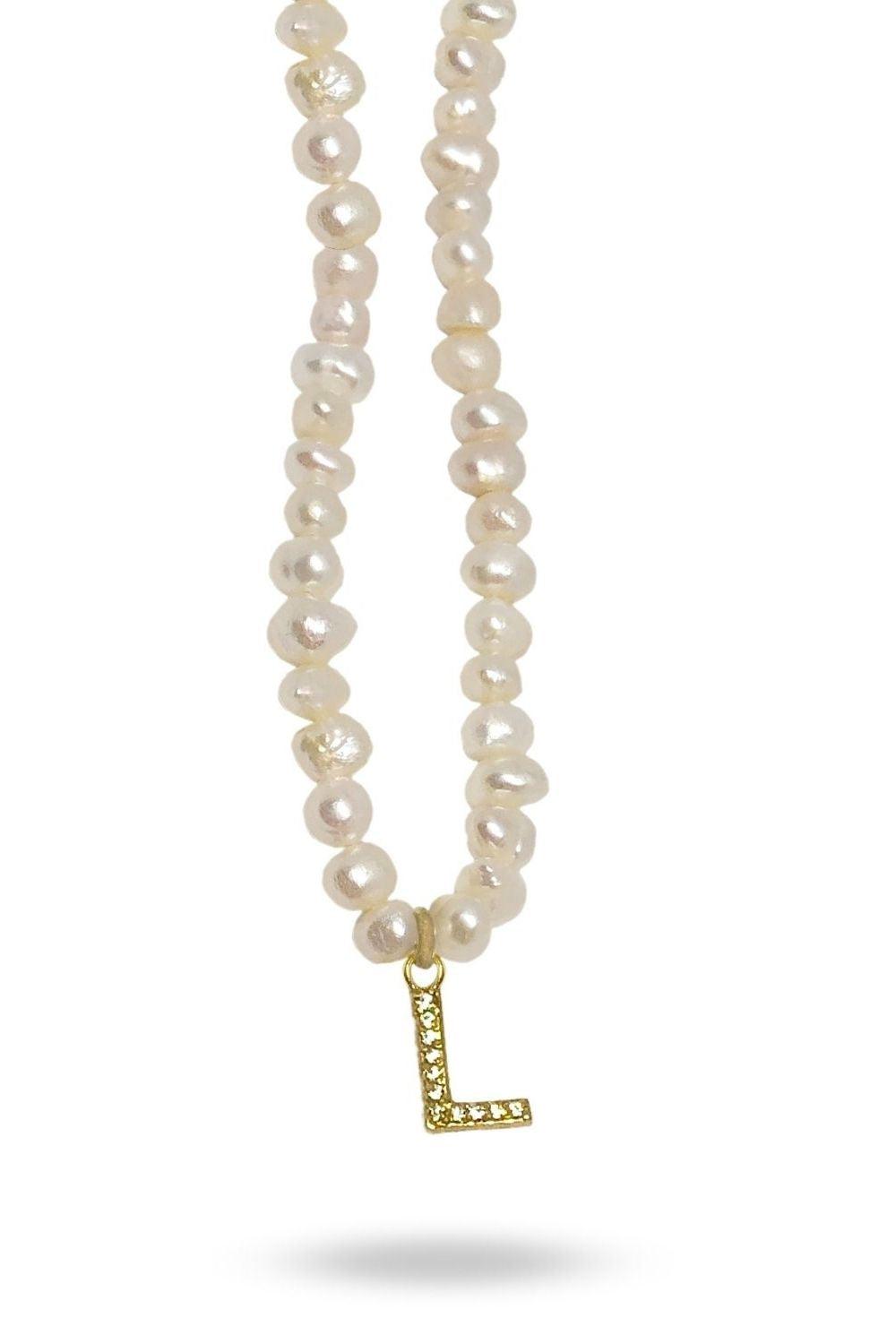 Linya Jewellery-Mono L Harfli İnci Kolye-Kolye-1-roqelvaxirum.shop