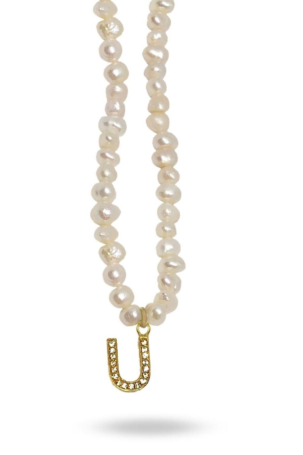 Linya Jewellery-Mono U Harfli İnci Kolye-Kolye-1-roqelvaxirum.shop
