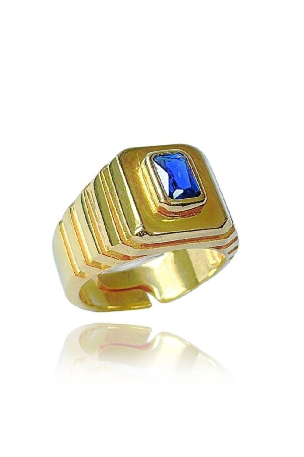Linya Jewellery-Oktagon Lacivert Taşlı Yüzük-Yüzük-1-roqelvaxirum.shop