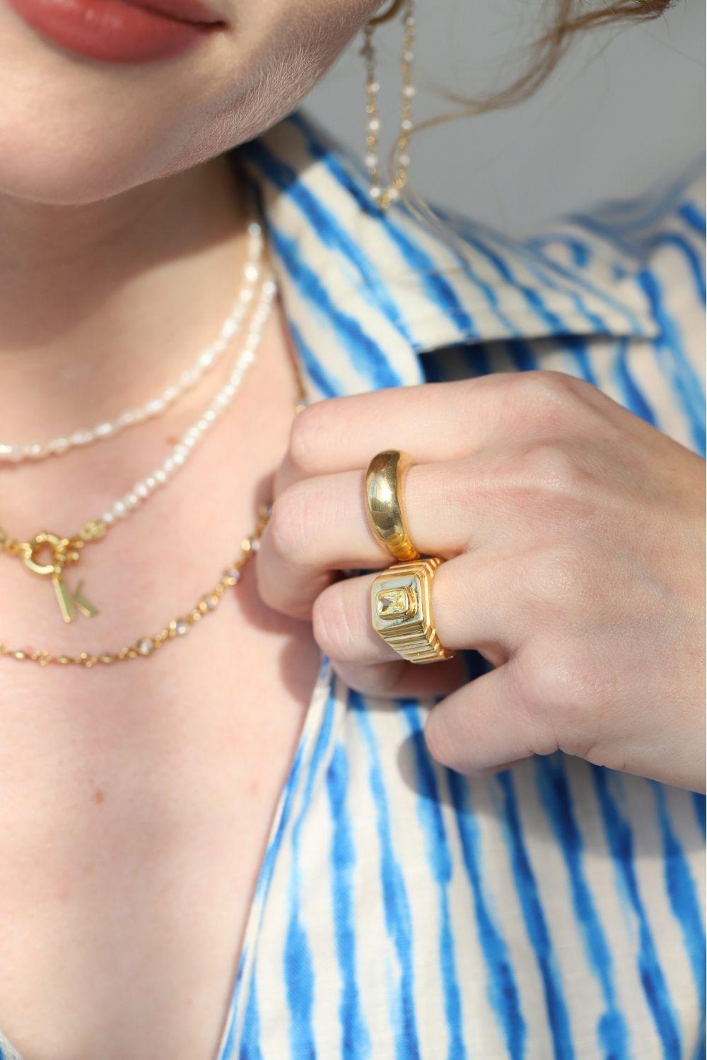 Linya Jewellery-Oktagon Sarı Taşlı Yüzük-Yüzük-6-roqelvaxirum.shop