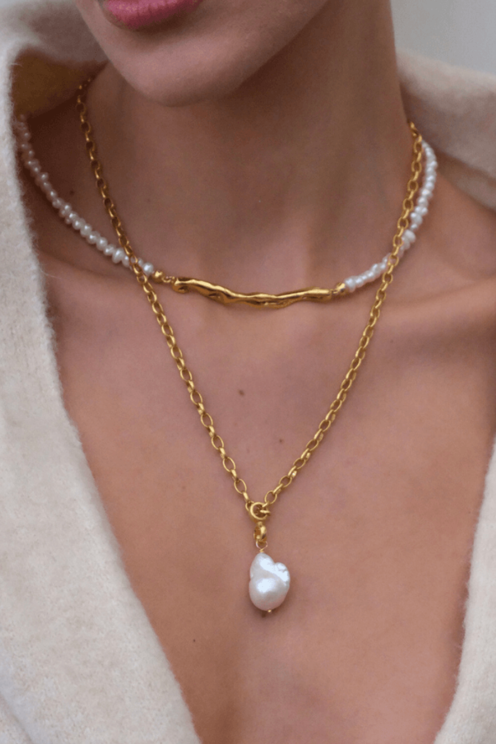 Linya Jewellery-Pontus Damla Yatay İnci Kolye Gold-Kolye-3-roqelvaxirum.shop