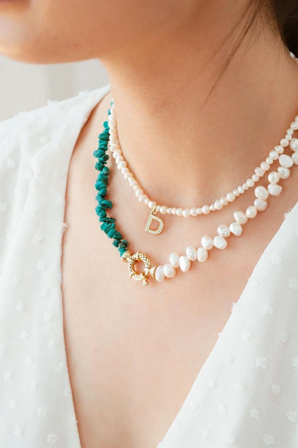 Linya Jewellery-Turkuaz Taşlı İnci Kolye-Kolye-2-roqelvaxirum.shop