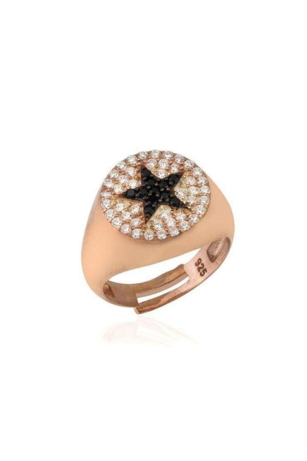Linya Jewellery-Yıldızlı Serçe Parmak Yüzüğü Rose Gold-Yüzük-1-roqelvaxirum.shop