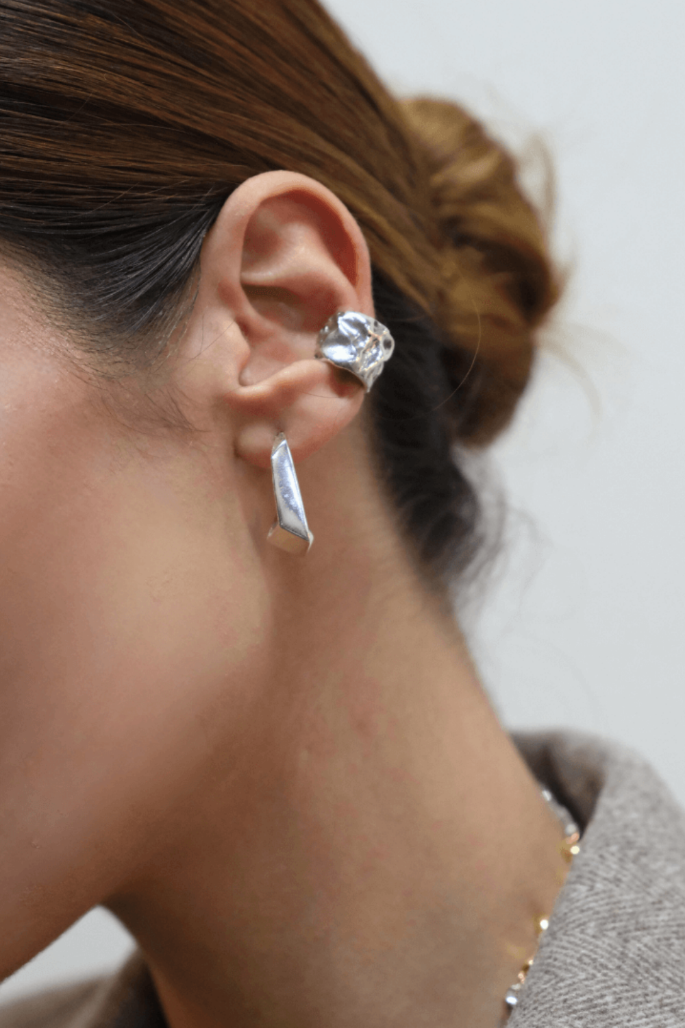 Linya Jewellery-Yora Amorf Kıkırdak Küpe Gümüş-Küpe-3-roqelvaxirum.shop