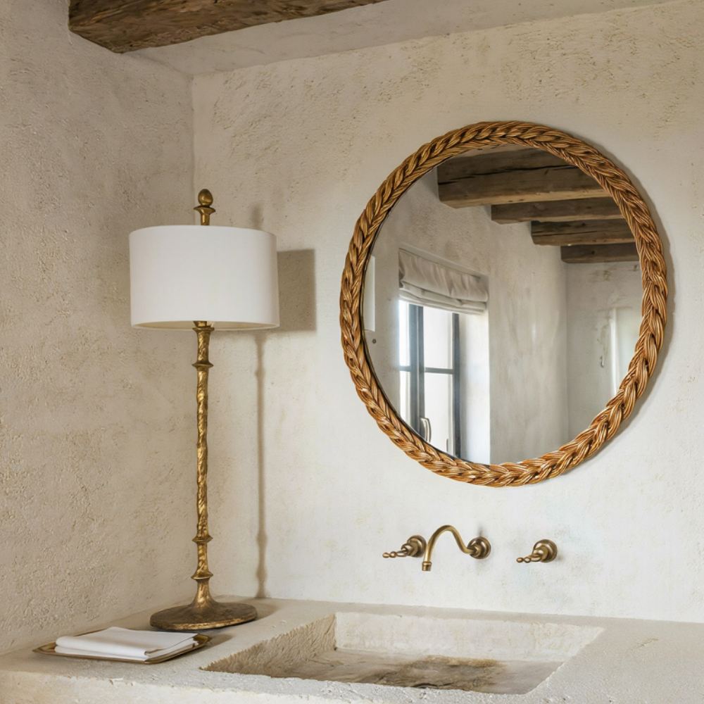 Treccia Doğal Rattan Örgülü Oval Ayna