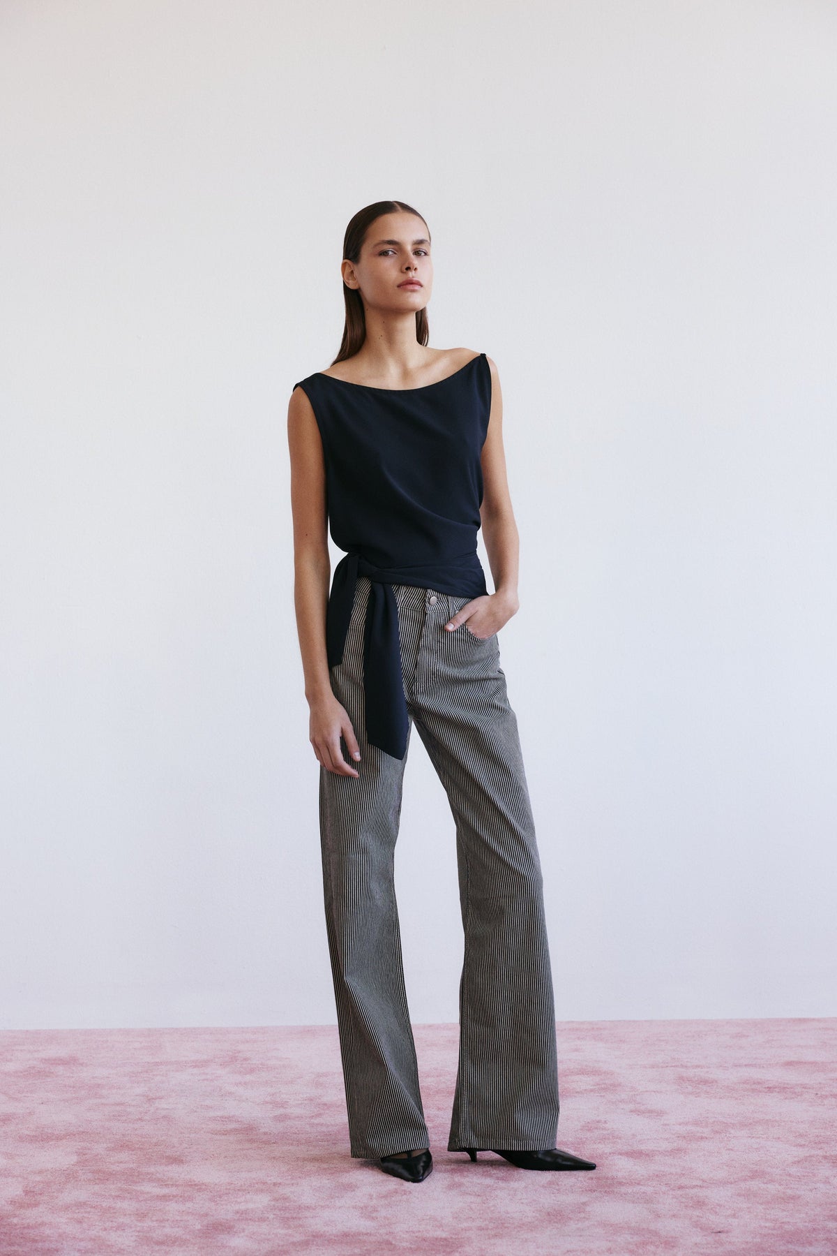 Lucentie-Lune Stri̇ped Deni̇m-Kot Pantolon-1-roqelvaxirum.shop