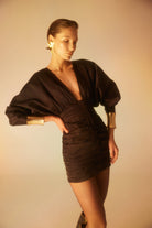 Lunaire Studio-Dark Allure - Uzun Kollu V Yaka Mini Elbise-Elbise-2-roqelvaxirum.shop