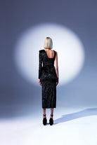 Lunaire Studio-Eclipse - Siyah Kadife Asimetrik Kollu Elbise-Elbise-4-roqelvaxirum.shop