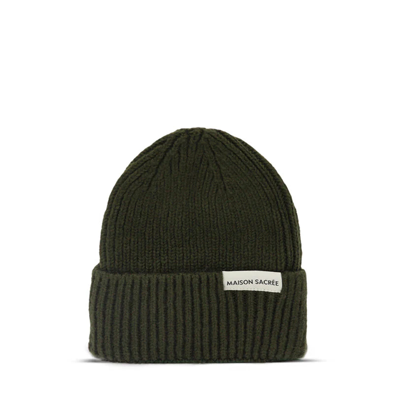Maison Sacrée-Ms Khaki Knitted Beanie-Bere-1-roqelvaxirum.shop