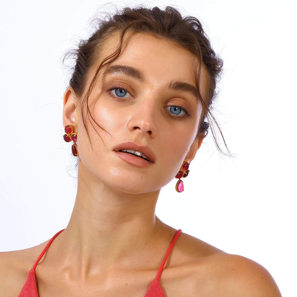 Maison Soula-Aqua Earrings Ruby Pink-Earrings-4-roqelvaxirum.shop