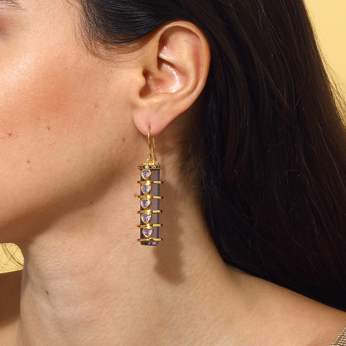 Maison Soula-Chrysalis Earrings Amethyst With Violet Hearts-Earrings-2-roqelvaxirum.shop
