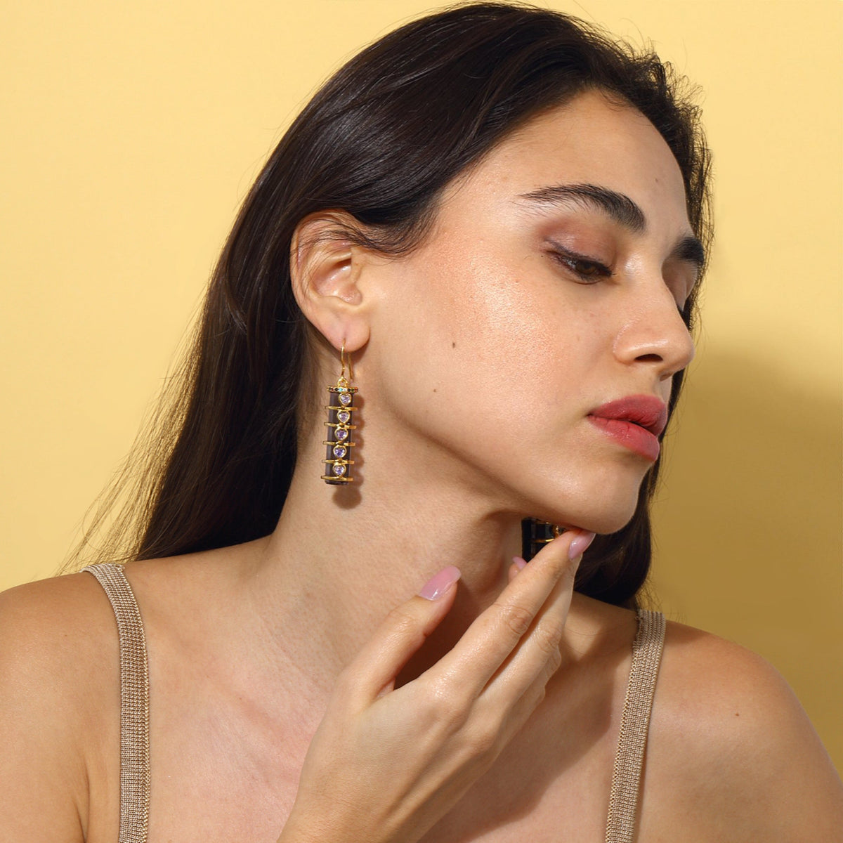 Maison Soula-Chrysalis Earrings Amethyst With Violet Hearts-Earrings-4-roqelvaxirum.shop