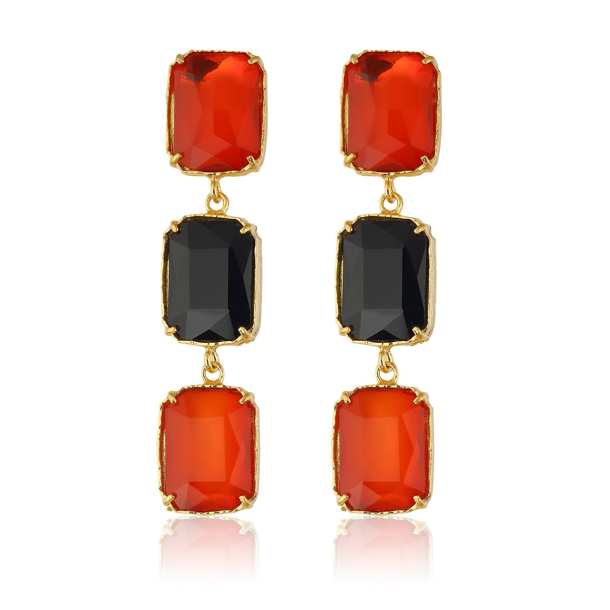 Maison Soula-Donna Earrings Emerald Red & Black-Earrings-1-roqelvaxirum.shop
