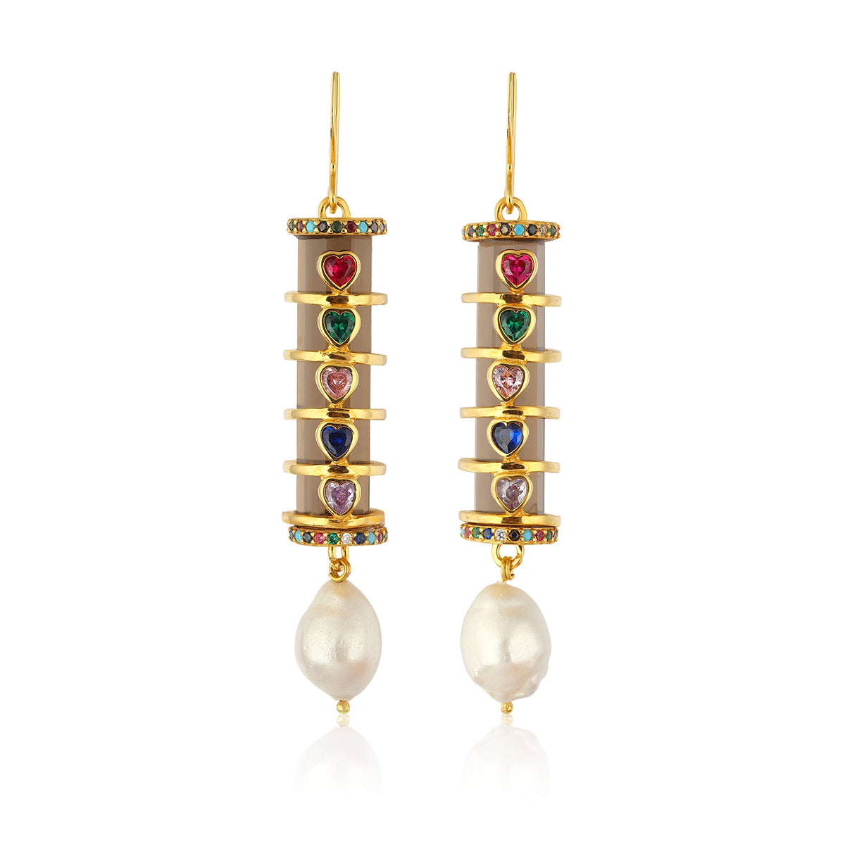Maison Soula-Christa Earrings Amethyst With Colorful Hearts-Earrings-1-roqelvaxirum.shop