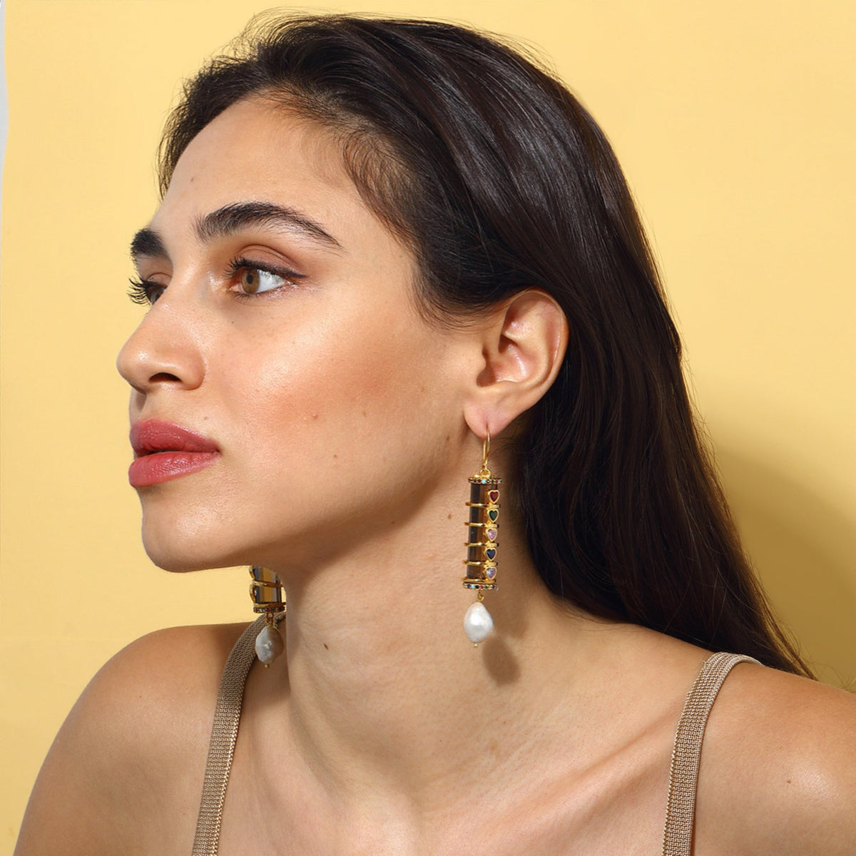 Maison Soula-Christa Earrings Amethyst With Colorful Hearts-Earrings-4-roqelvaxirum.shop