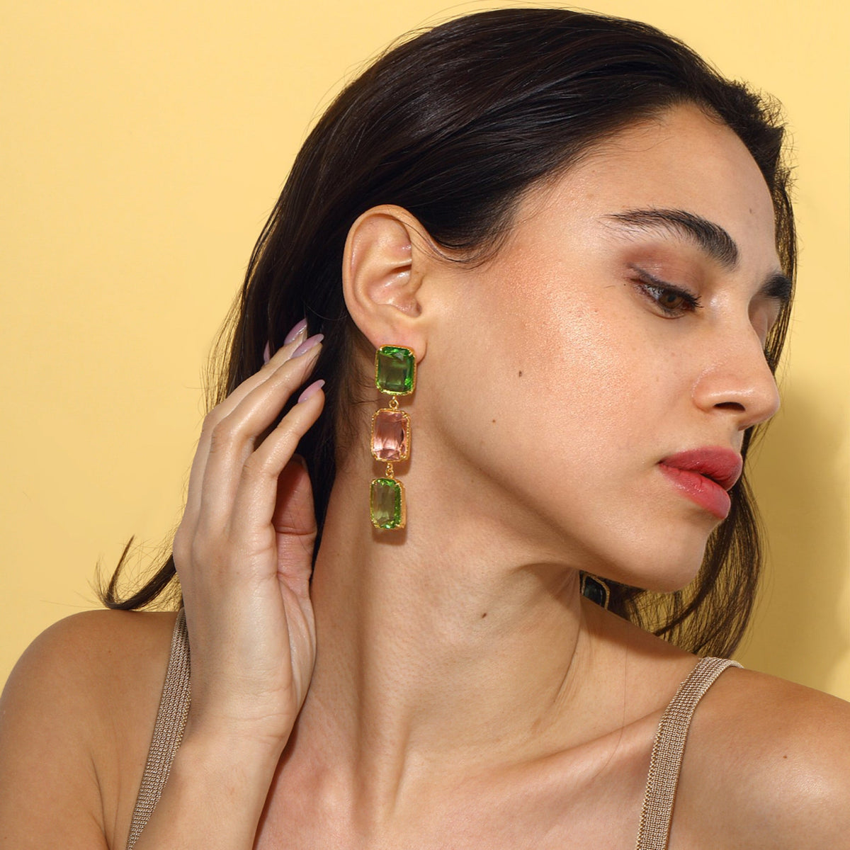 Maison Soula-Donna Earrings Light Green & Rose Pink-Earrings-6-roqelvaxirum.shop
