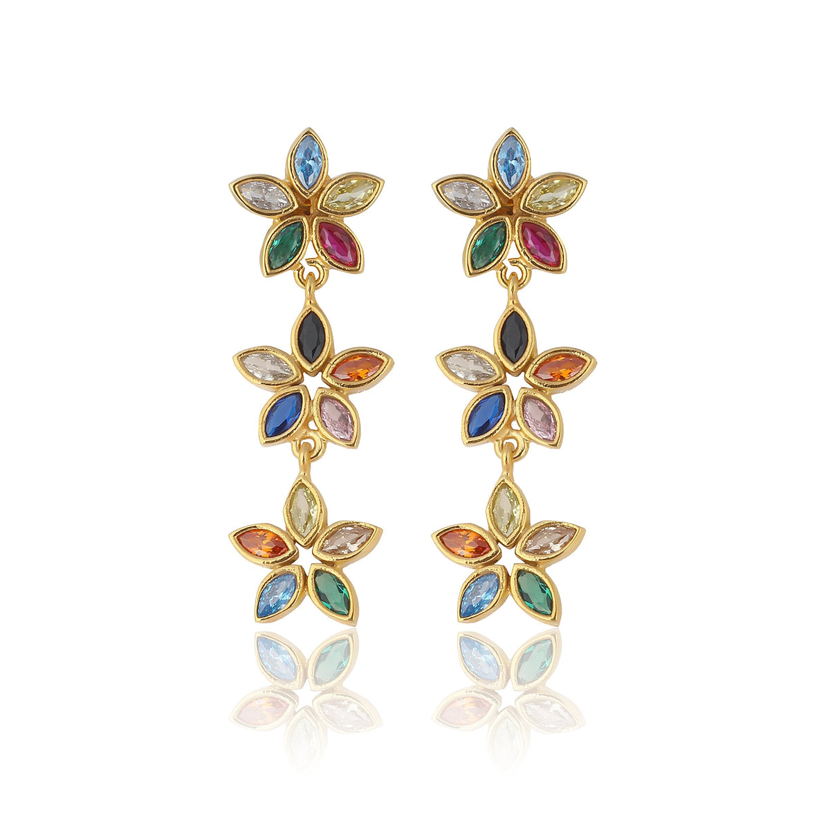Maison Soula-Kalea Flower Trio Drop Earrings-Earrings-1-roqelvaxirum.shop