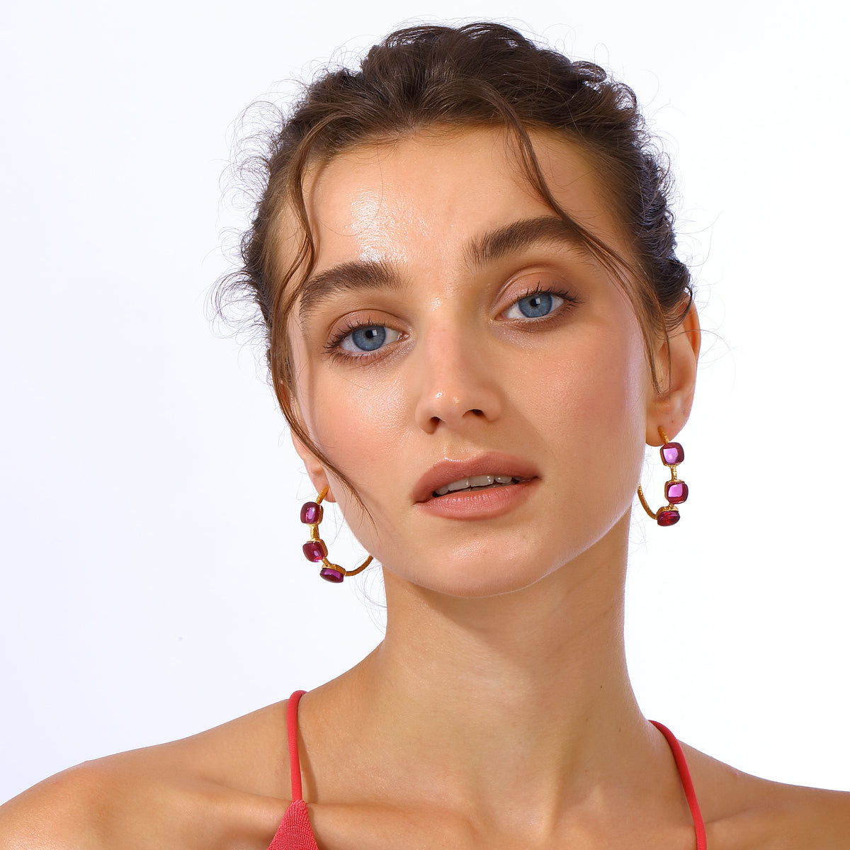 Maison Soula-Siena Hoop Earrings Ruby Pink-Earrings-2-roqelvaxirum.shop