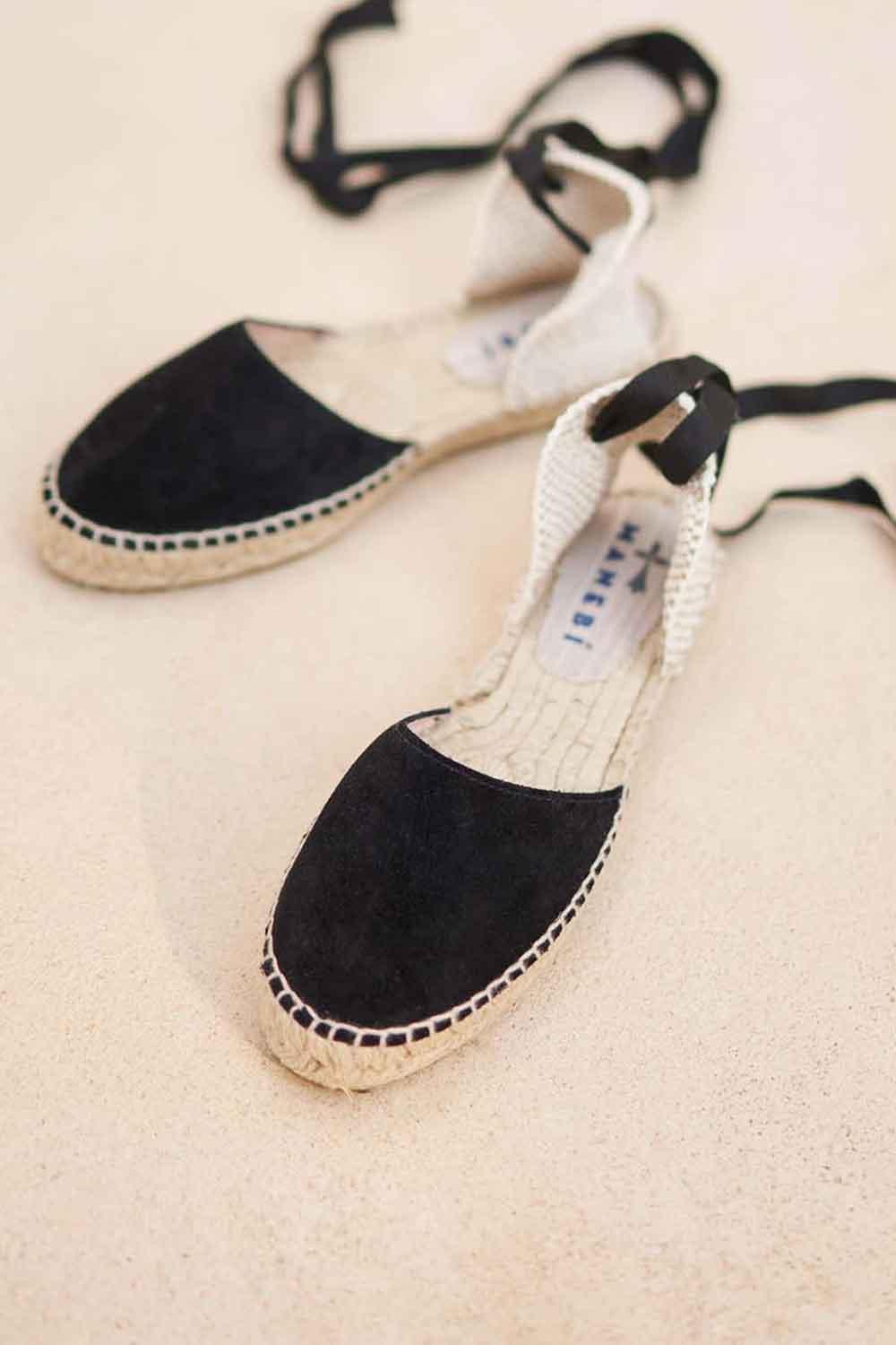 Manebi-Hamptons Suede Flat Valenciana Espadrilles Black-Sandalet & Terlik-2-roqelvaxirum.shop