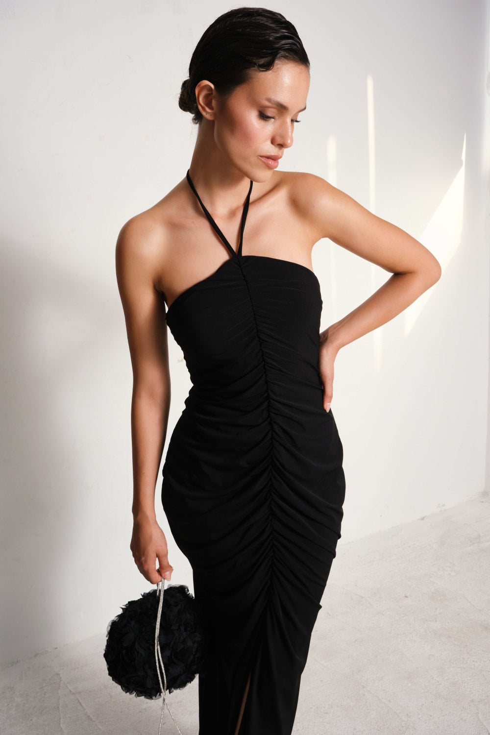 Manshet-Diana Boyun Askılı Yırtmaçlı Elbise-Elbise-2-roqelvaxirum.shop