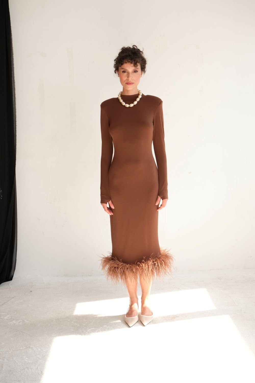 Manshet-Patrice Tüylü Midi Elbise-Elbise-1-roqelvaxirum.shop