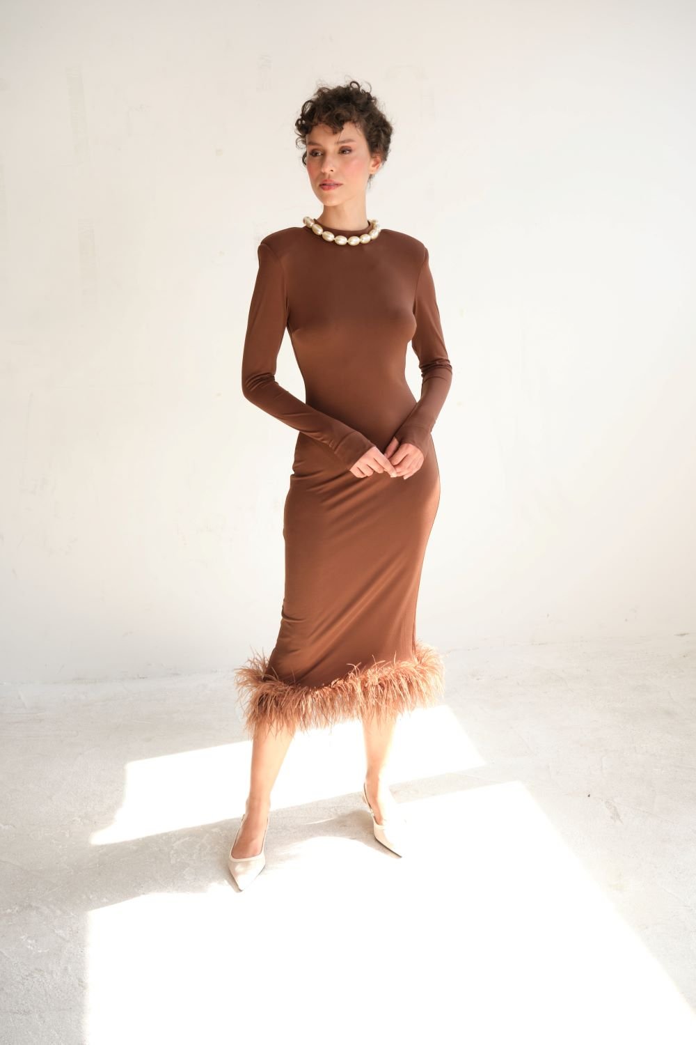 Manshet-Patrice Tüylü Midi Elbise-Elbise-3-roqelvaxirum.shop