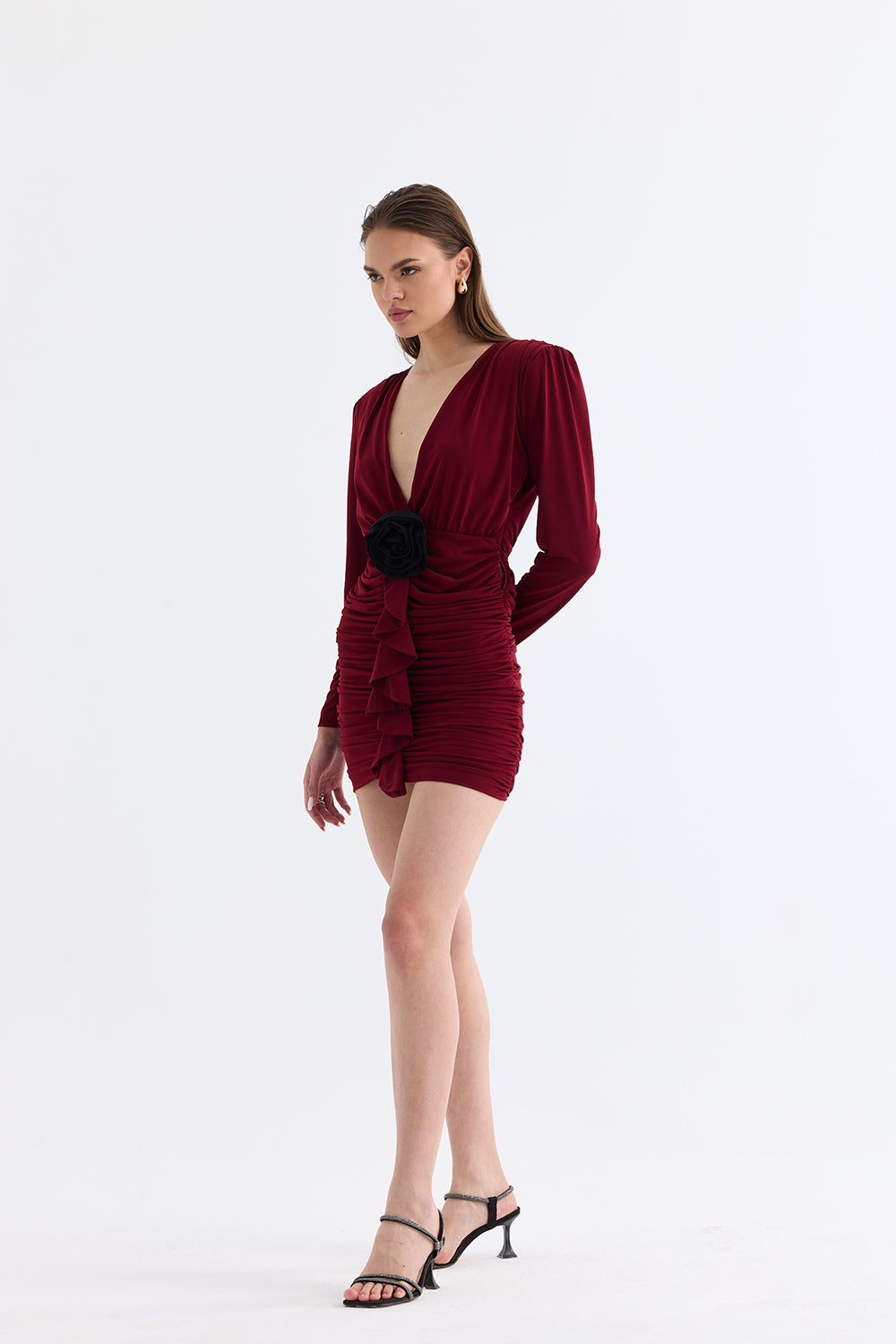 Manshet-The Crimson / Gül Detaylı Mini Elbise-Elbise-1-roqelvaxirum.shop