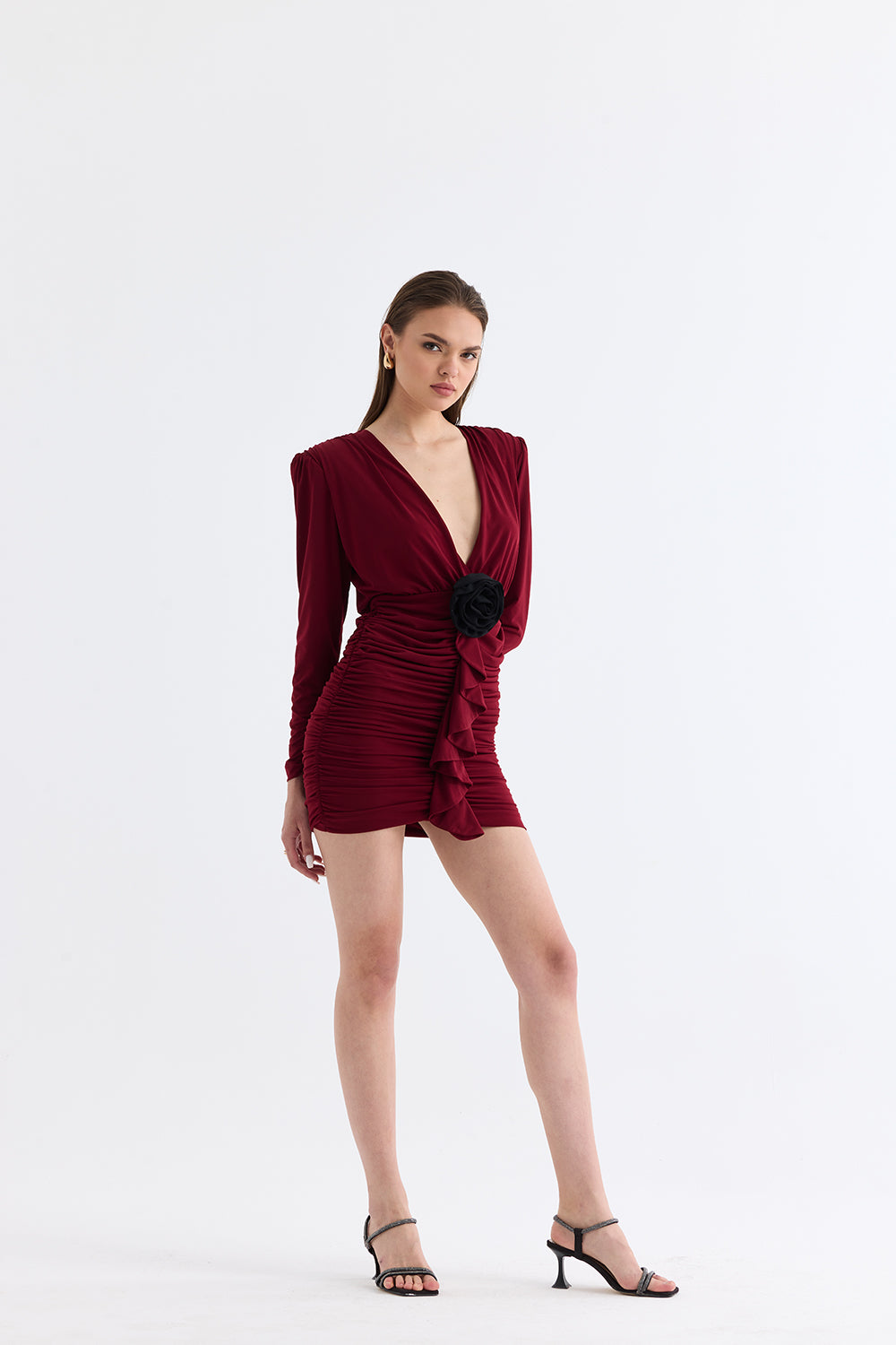 Manshet-The Crimson / Gül Detaylı Mini Elbise-Elbise-2-roqelvaxirum.shop
