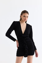 Manshet-The Crimson / Gül Detaylı Mini Elbise-Elbise-2-roqelvaxirum.shop