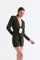 Manshet-The Crimson / Gül Detaylı Mini Elbise-Elbise-3-roqelvaxirum.shop