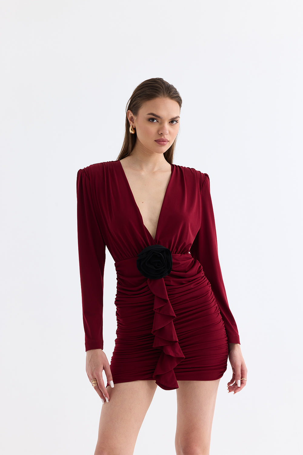 Manshet-The Crimson / Gül Detaylı Mini Elbise-Elbise-4-roqelvaxirum.shop