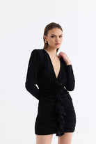 Manshet-The Crimson / Gül Detaylı Mini Elbise-Elbise-4-roqelvaxirum.shop