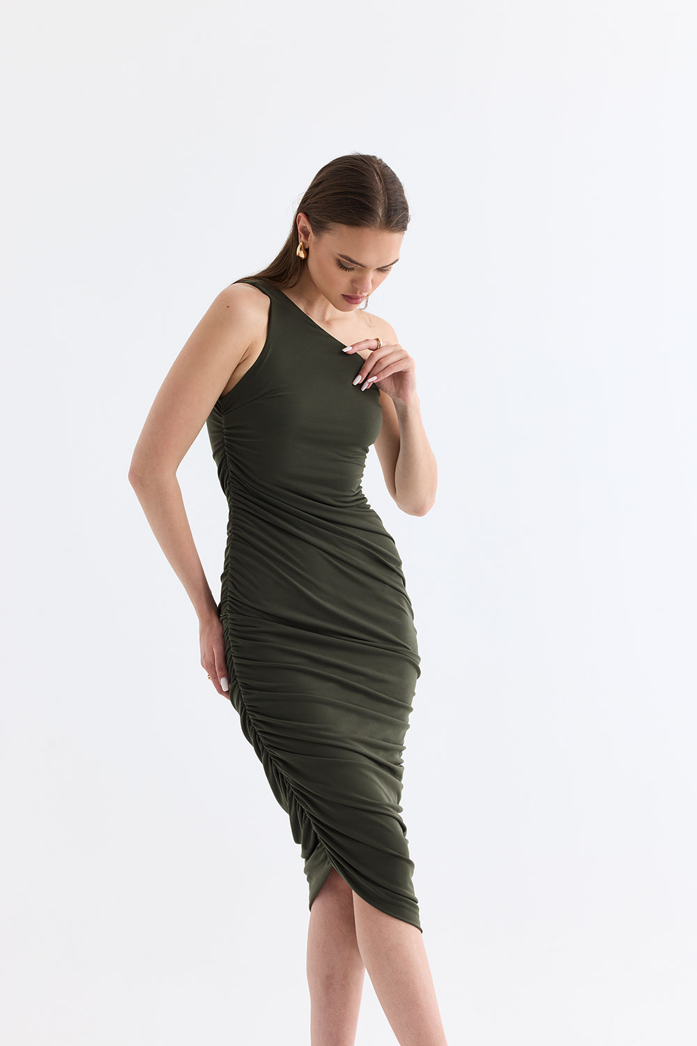 Manshet-The Raven / Tek Omuzlu Midi Elbise-Elbise-2-roqelvaxirum.shop
