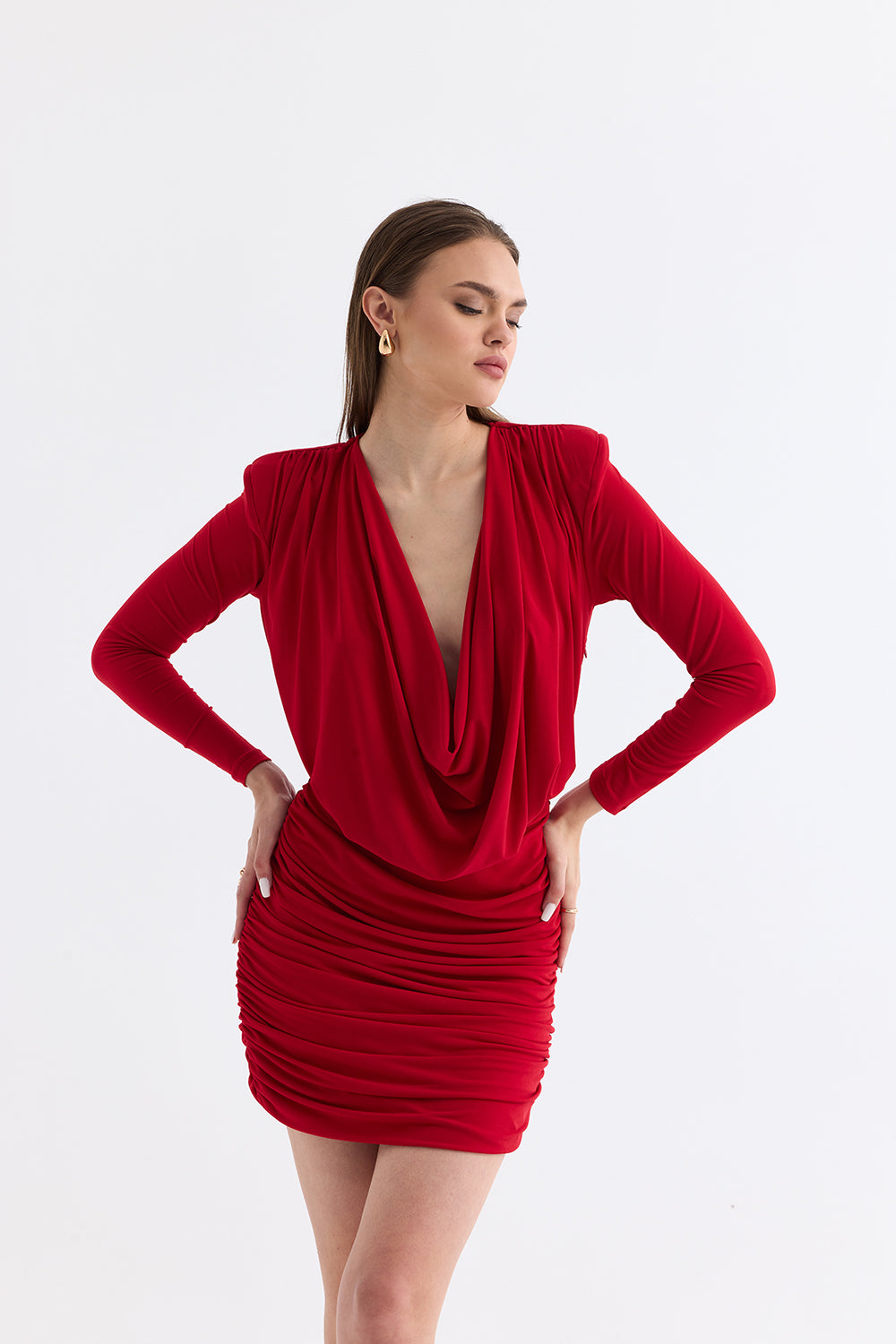 Manshet-The Scarlet / Degaye Yaka Mini Elbise-Elbise-3-roqelvaxirum.shop