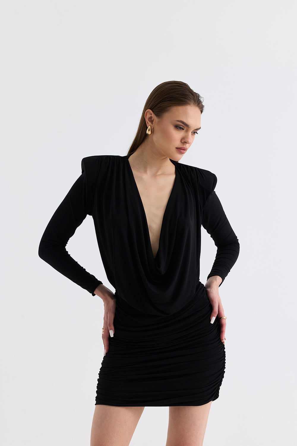 Manshet-The Scarlet / Degaye Yaka Mini Elbise-Elbise-5-roqelvaxirum.shop