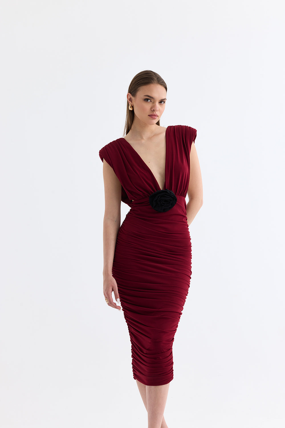 Manshet-The Velvet / Dekolteli Midi Elbise-Elbise-1-roqelvaxirum.shop