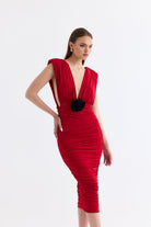 Manshet-The Velvet / Dekolteli Midi Elbise-Elbise-1-roqelvaxirum.shop