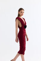 Manshet-The Velvet / Dekolteli Midi Elbise-Elbise-2-roqelvaxirum.shop