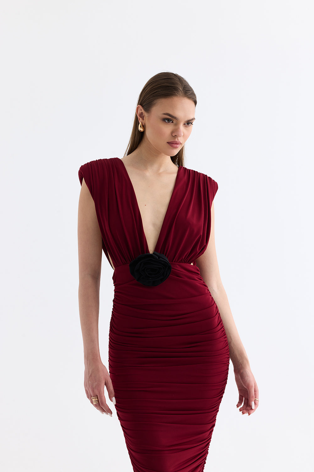 Manshet-The Velvet / Dekolteli Midi Elbise-Elbise-4-roqelvaxirum.shop