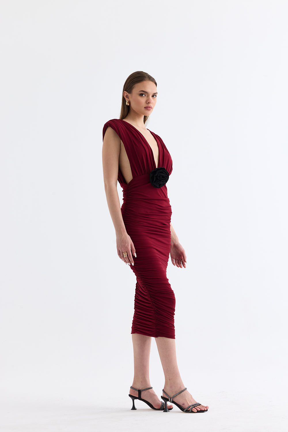 Manshet-The Velvet / Dekolteli Midi Elbise-Elbise-5-roqelvaxirum.shop