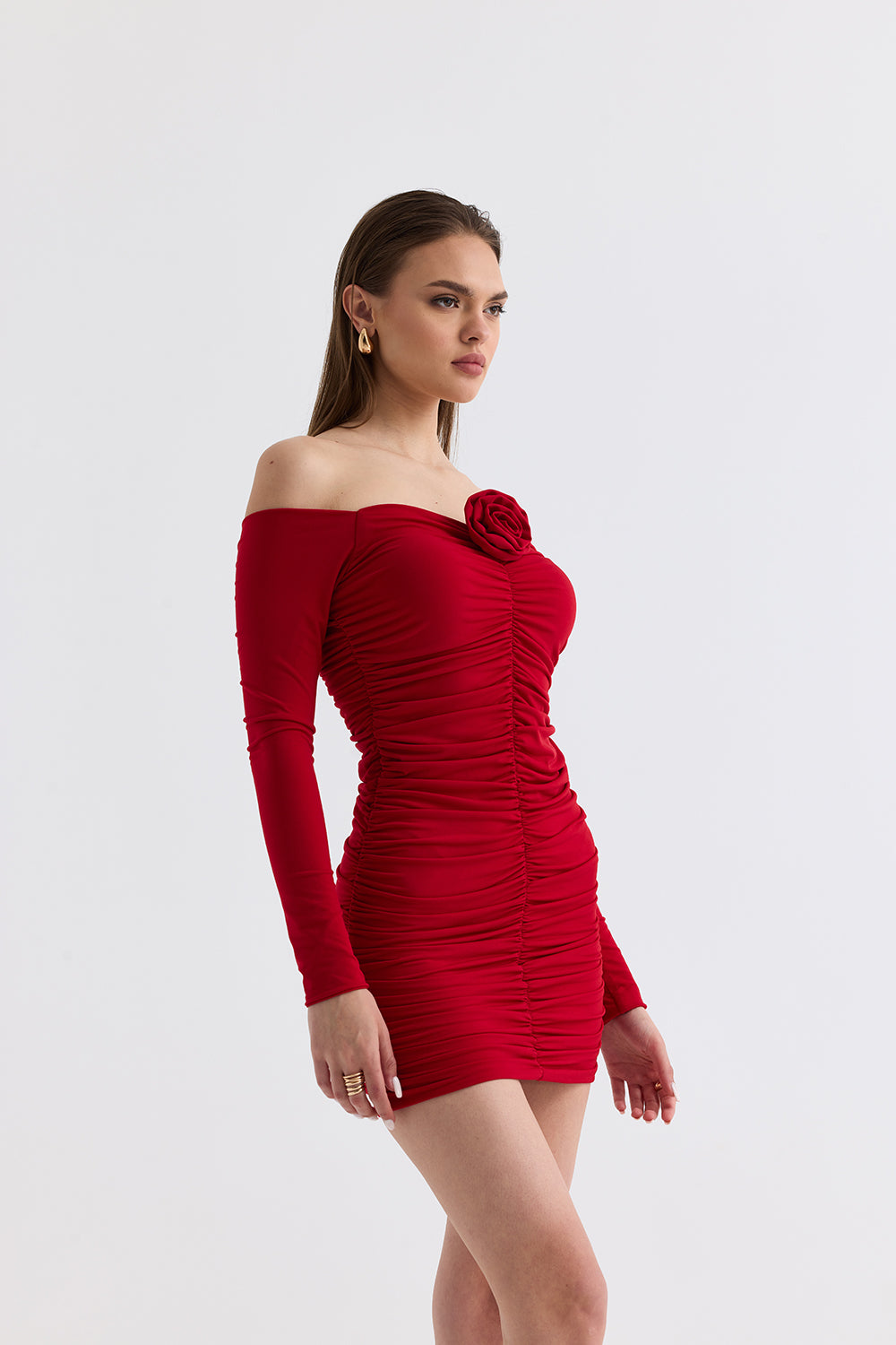 Manshet-Verve / Kayık Yaka Mini Elbise-Elbise-2-roqelvaxirum.shop