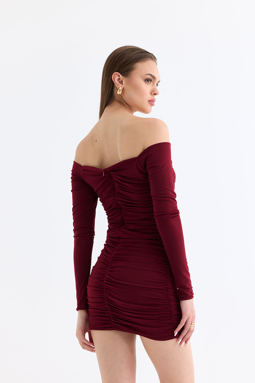 Manshet-Verve / Kayık Yaka Mini Elbise-Elbise-3-roqelvaxirum.shop