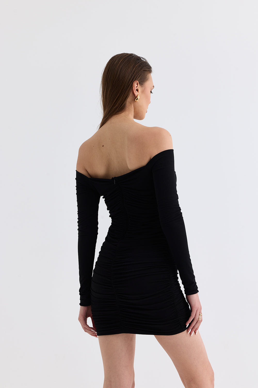 Manshet-Verve / Kayık Yaka Mini Elbise-Elbise-3-roqelvaxirum.shop