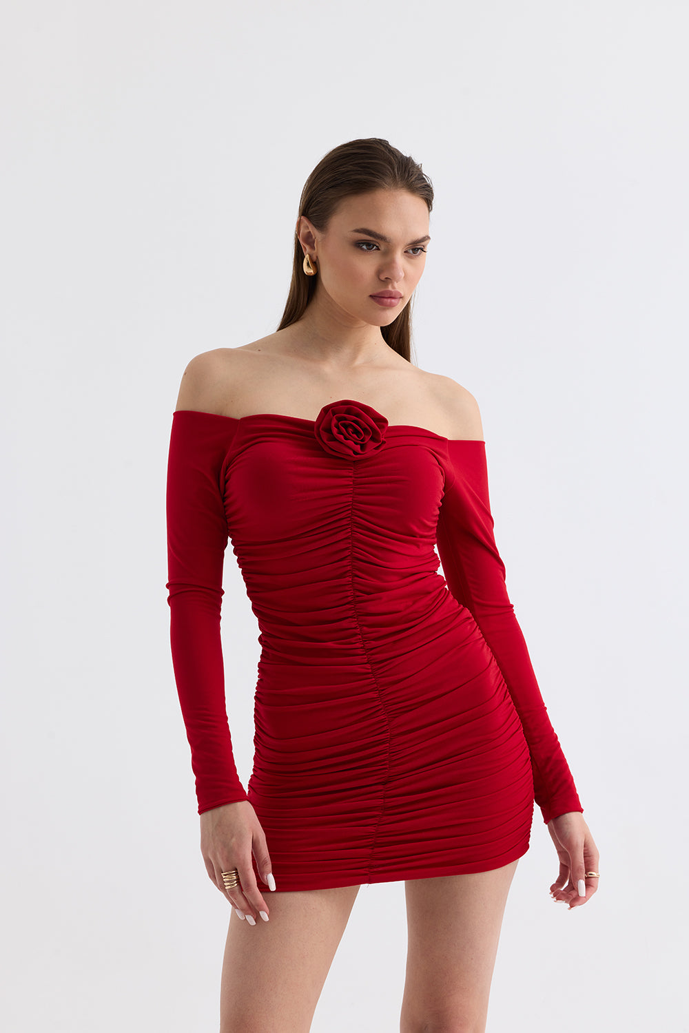 Manshet-Verve / Kayık Yaka Mini Elbise-Elbise-4-roqelvaxirum.shop