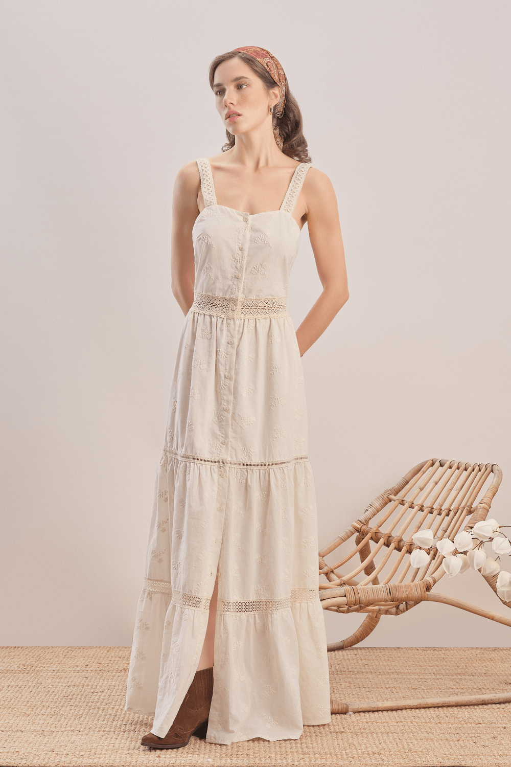 Mavlo-Soft Rose Nakışlı Koton Maxi Elbise-Elbise-1-roqelvaxirum.shop