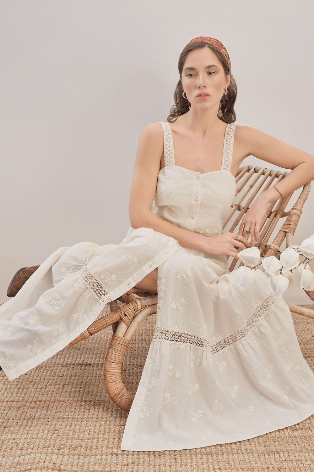 Mavlo-Soft Rose Nakışlı Koton Maxi Elbise-Elbise-2-roqelvaxirum.shop
