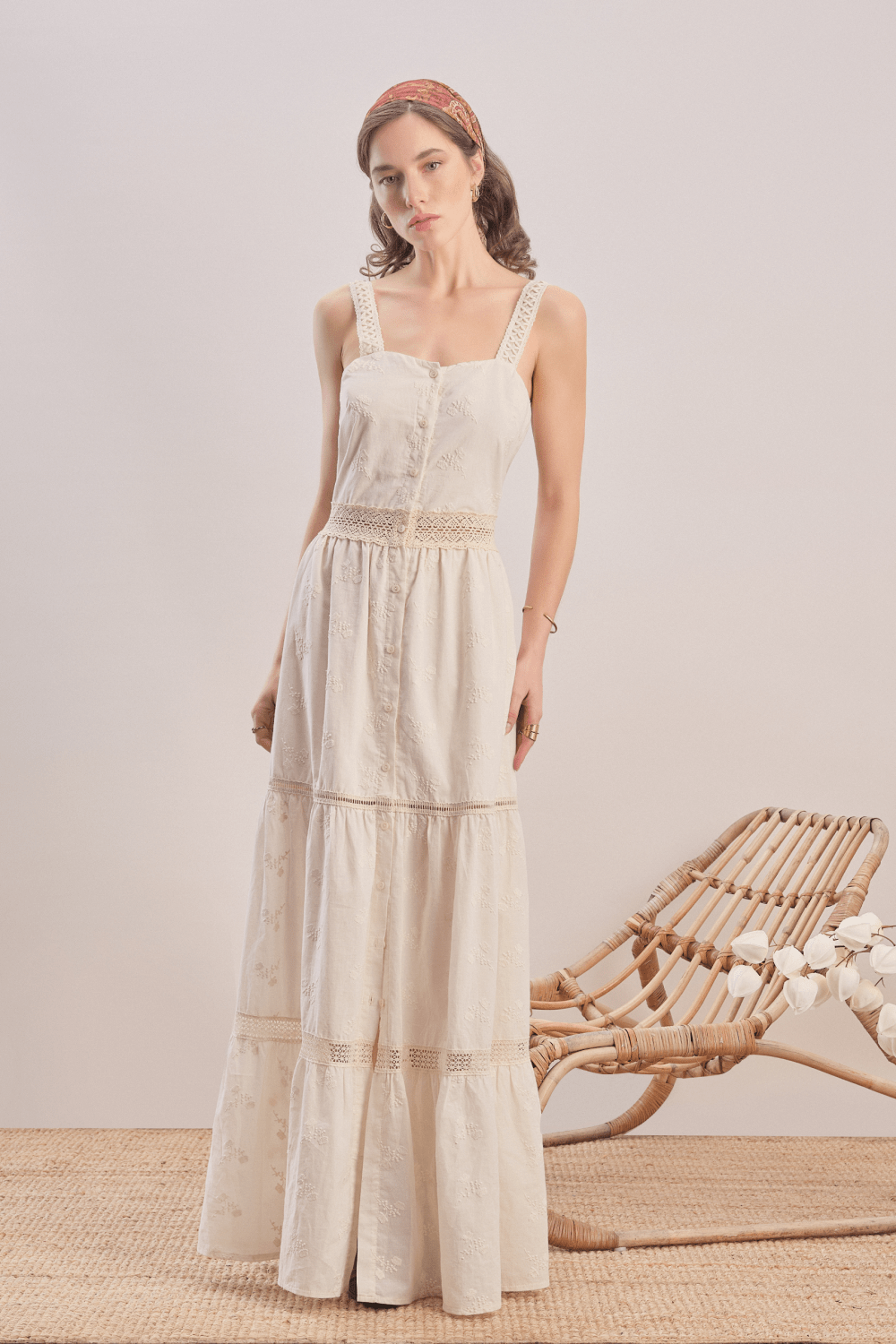Mavlo-Soft Rose Nakışlı Koton Maxi Elbise-Elbise-3-roqelvaxirum.shop