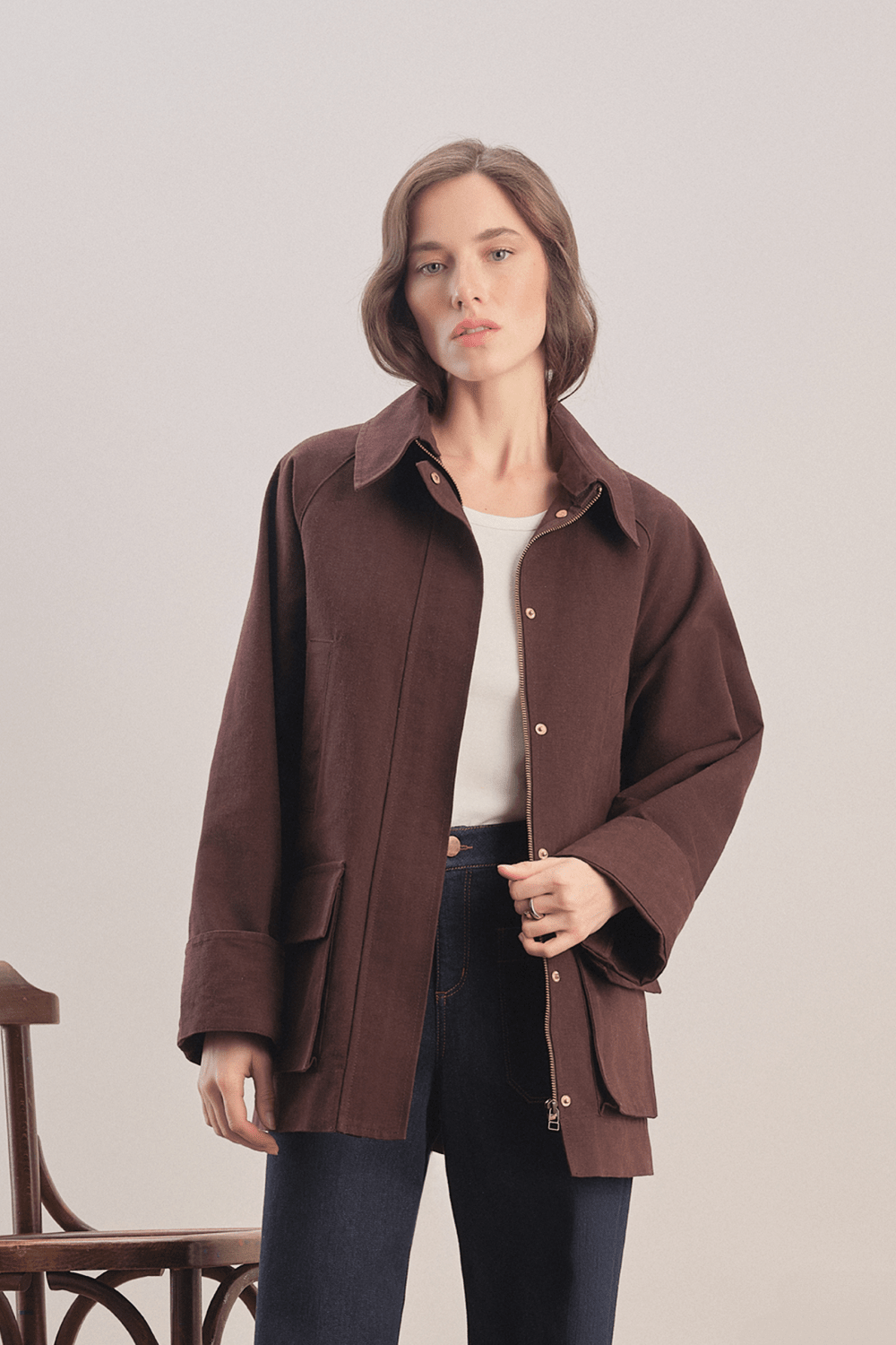 Mavlo-Urban Mumlu Kanvas Ceket / Chocolate Brown-Ceket-1-roqelvaxirum.shop